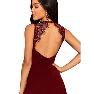Sleeveless Lace Cocktail Backless Flare Mini Dress